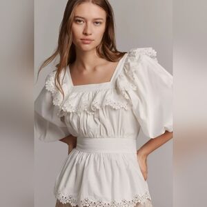 Anthropologie Maeve Peplum Eyelet Blouse In White